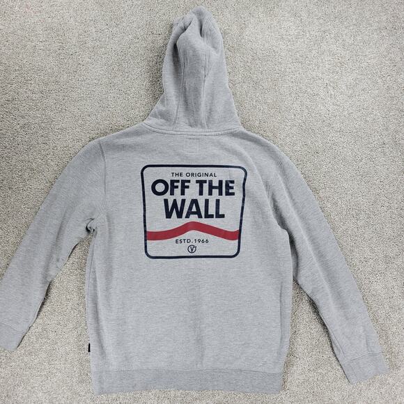Vans Off The Wall Hoodie Youth L Gray Spell Out‎ Logo Kangaroo Pouch Pullover - Picture 3 of 15